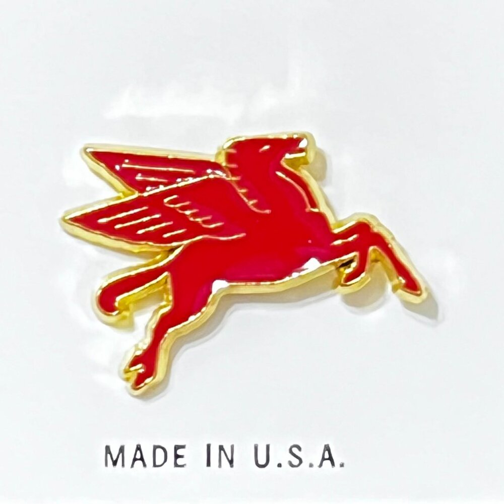 Vintage Exxon Mobil Red Pegasus Lapel Pin Flying Horse Logo New Old Stock USA